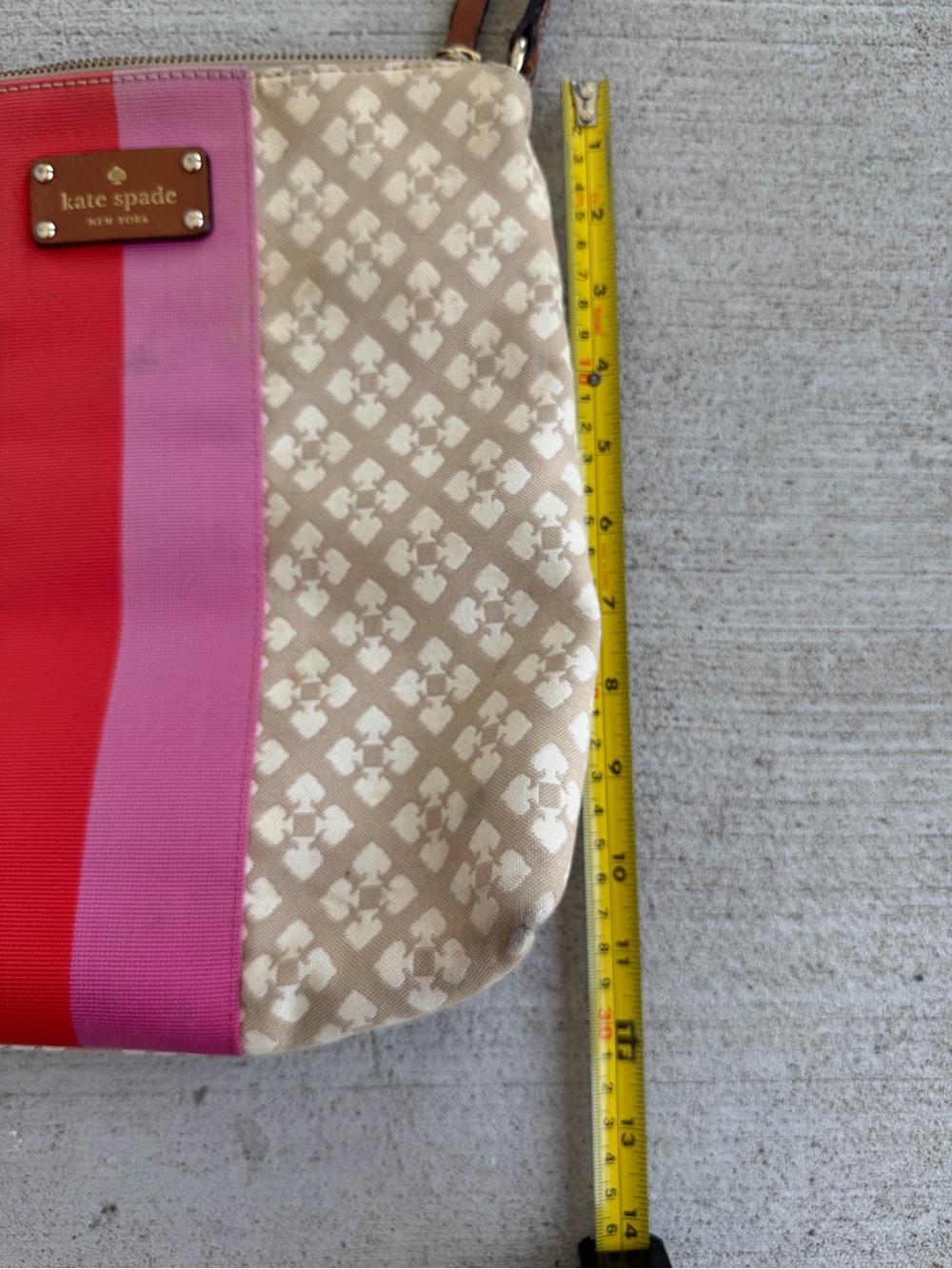 Kate Spade New York Crossbody Bag Canvas Spade Print Pink Red Stripe - Picture 10 of 13